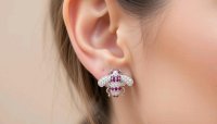 Ohrringe 750 Gold Diamant Rubin 0,76 ct Stecker - Bild 1