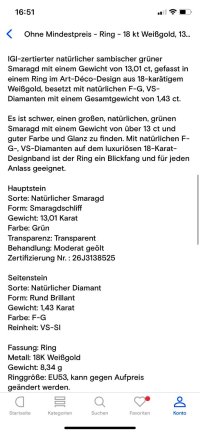 Verlobungsring 750 Gold mit Smaragd 13,01 ct und Diamant - Bild 6