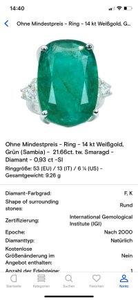 Verlobungsring 585 Gold 21,66 ct Smaragd Diamant - Bild 2