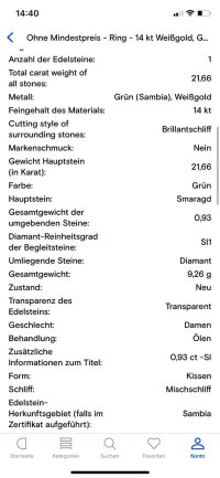 Verlobungsring 585 Gold Smaragd 21,66 ct Diamant - Bild 6