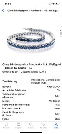 Tennisarmband 585 Gold 8,83 ct Saphir - Bild 2