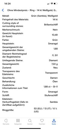 Verlobungsring 585 Gold Smaragd 10,49 ct Diamant - Bild 11