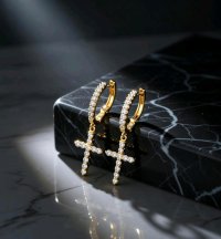 Ohrringe 585 Gold Diamant 0,57 ct Kreuz Stecker - Bild 3