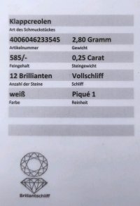 Creolen 585 Gold 0,25 ct Diamant - Bild 2