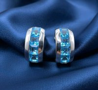 Ohrringe Creolen 750 Gold Blauer Topas 4 ct - Bild 1