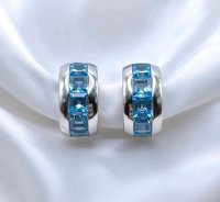 Ohrringe Creolen 750 Gold Blauer Topas 4 ct - Bild 4