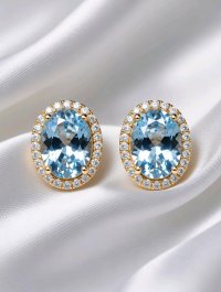 Ohrringe 585 Gelbgold Aquamarin 2,17ct Diamant - Bild 1