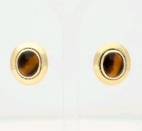 585 Gelbgold Creolen Stecker mit Tigerstein 14 Karat - Bild 3