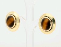 585 Gelbgold Creolen Stecker mit Tigerstein 14 Karat - Bild 4