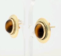 585 Gelbgold Creolen Stecker mit Tigerstein 14 Karat - Bild 5