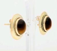 585 Gelbgold Creolen Stecker mit Tigerstein 14 Karat - Bild 6