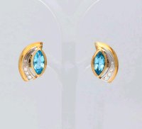 Ohrringe 585 Gold Blau Topas 0,9 ct Diamanten - Bild 1