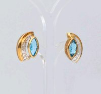Ohrringe 585 Gold Blau Topas 0,9 ct Diamanten - Bild 6