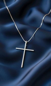 Kreuz-Anhänger 750 Gelbgold mit Collier - Bild 2