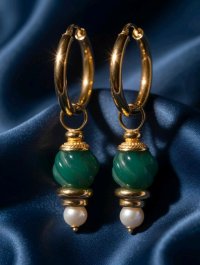 Ohrringe 585 Gold Perle Jade Stecker Creolen - Bild 2