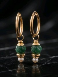 Ohrringe 585 Gelbgold mit Perle und Jade - Bild 3