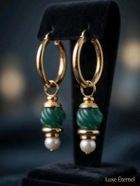 Ohrringe 585 Gold Perle Jade Stecker Creolen - Bild 9