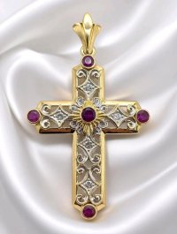 Kreuzanhänger 750 Gold mit Diamant & Rubin - Bild 1