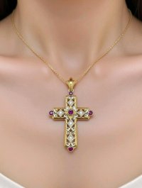 Anhänger 750 Gold Kreuz mit Diamant & Rubin - Bild 2