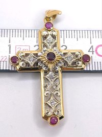 Anhänger 750 Gold Kreuz mit Diamant & Rubin - Bild 4