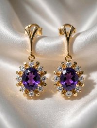 Creolen 333 Gelbgold Amethyst 2ct Diamanten 0,5ct - Bild 2