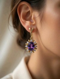 Creolen 333 Gold Diamant Amethyst 2,5 Ct - Bild 3