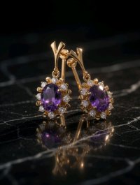 Creolen 333 Gelbgold Amethyst 2ct Diamanten 0,5ct - Bild 4