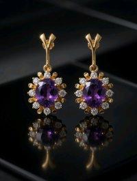 Creolen 333 Gelbgold Amethyst 2ct Diamanten 0,5ct - Bild 5