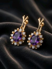 Creolen 333 Gold Diamant Amethyst 2,5 Ct - Bild 7
