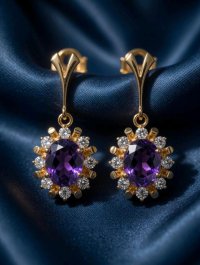 Creolen 333 Gelbgold Amethyst 2ct Diamanten 0,5ct - Bild 8