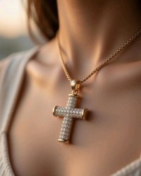Kreuz-Anhänger 585 Gold mit Kette 0,2 ct Diamant - Bild 1