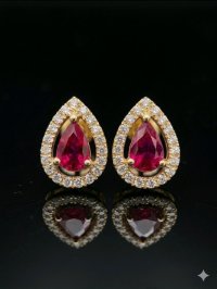 Ohrringe 750 Gold Stecker Rubin 0,8ct Diamant 0,2ct - Bild 3