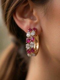 Creolen 750 Gold mit Rubin & Diamant 2,24 ct - Bild 1