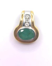 Anhänger 585 Gold Diamant 0,39ct Smaragd 3,5ct - Bild 1
