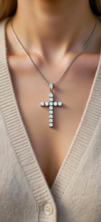 Diamant-Kreuz-Anhänger 750 Gold an Platin-Kette - Bild 2