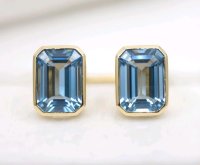 Ohrringe 585 Gold Stecker Creolen Blau Topas - Bild 1
