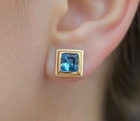 Ohrringe 585 Gold Creolen Stecker Blau Topas - Bild 1