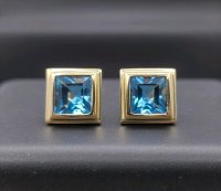 Ohrringe 585 Gold Creolen Stecker Blau Topas - Bild 2