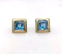 Ohrringe 585 Gold Creolen Stecker Blau Topas - Bild 3