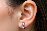 Creolen 585 Gelbgold mit Diamant & Rubin - Bild 2