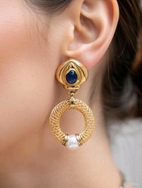 Ohrringe 750 Gold Perle Saphir 2,5 ct - Bild 1