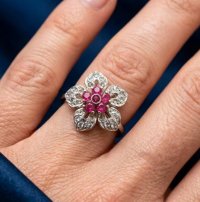 Antiker Goldring 585 mit Diamant & Rubin - Bild 1