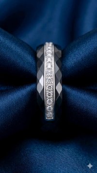 Ring 750 Weißgold 18 Kt Diamant 0,3 ct Keramik - Bild 2
