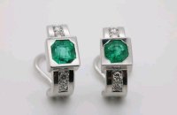 Ohrringe 750 Gold 1ct Diamant Smaragd Stecker - Bild 1