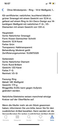 Verlobungsring 585 Gold Smaragd Diamant - Bild 6