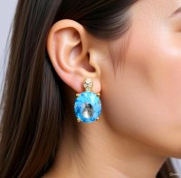 750 Gold Ohrringe Blautopas Diamanten - Bild 1