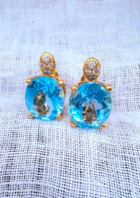 750 Gold Ohrringe Blautopas Diamanten - Bild 7