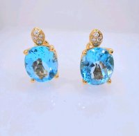750 Gold Ohrringe Blautopas Diamanten - Bild 8