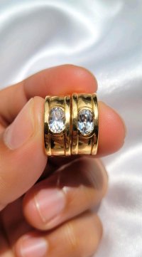 Ohrringe 750 Gold Creolen Stecker Blauer Topas - Bild 4