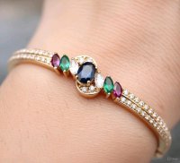 Armreif 750 Gelbgold Diamant Saphir Rubin Smaragd - Bild 2
